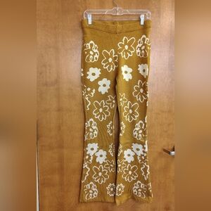 Molly Green Floral Patterned Camel And Cream Women Sweater Flare Pants